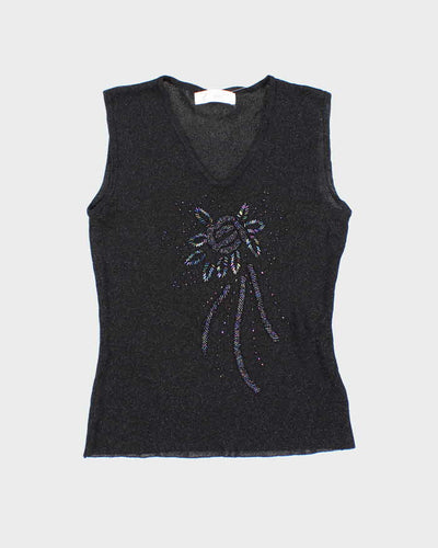 Vintage Y2k 00s Huafu Beaded Sheer Knit Top - S