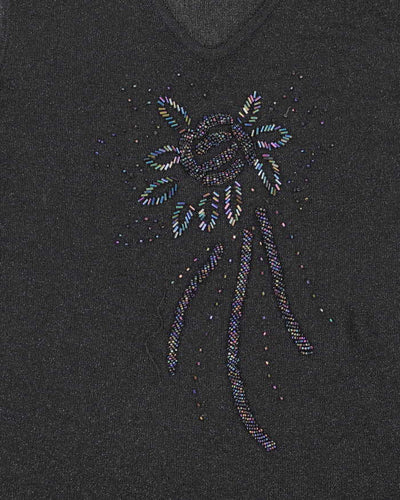 Vintage Y2k 00s Huafu Beaded Sheer Knit Top - S