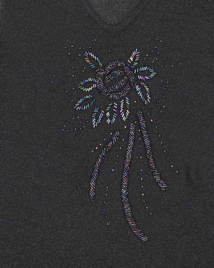Vintage Y2k 00s Huafu Beaded Sheer Knit Top - S