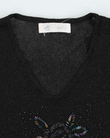 Vintage Y2k 00s Huafu Beaded Sheer Knit Top - S