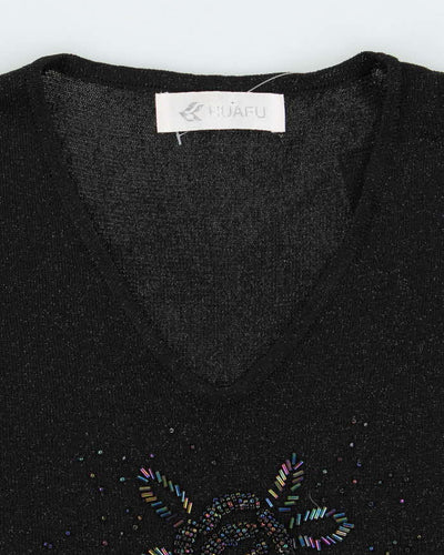 Vintage Y2k 00s Huafu Beaded Sheer Knit Top - S