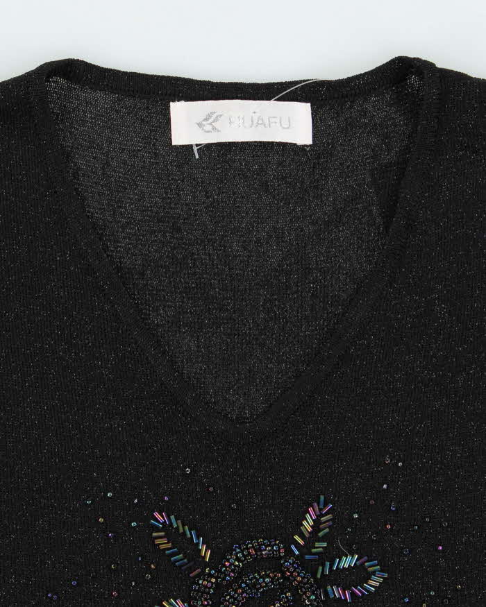 Vintage Y2k 00s Huafu Beaded Sheer Knit Top - S