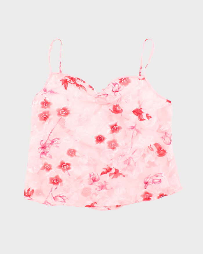Vintage Y2k 00s Floral Sheer Tie Back Cami - L