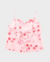 Vintage Y2k 00s Floral Sheer Tie Back Cami - L
