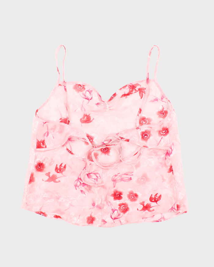 Vintage Y2k 00s Floral Sheer Tie Back Cami - L