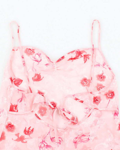 Vintage Y2k 00s Floral Sheer Tie Back Cami - L