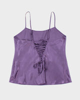 Vintage Y2k 00s La Vie En Rose Lace-Up Back Satin Cami - M