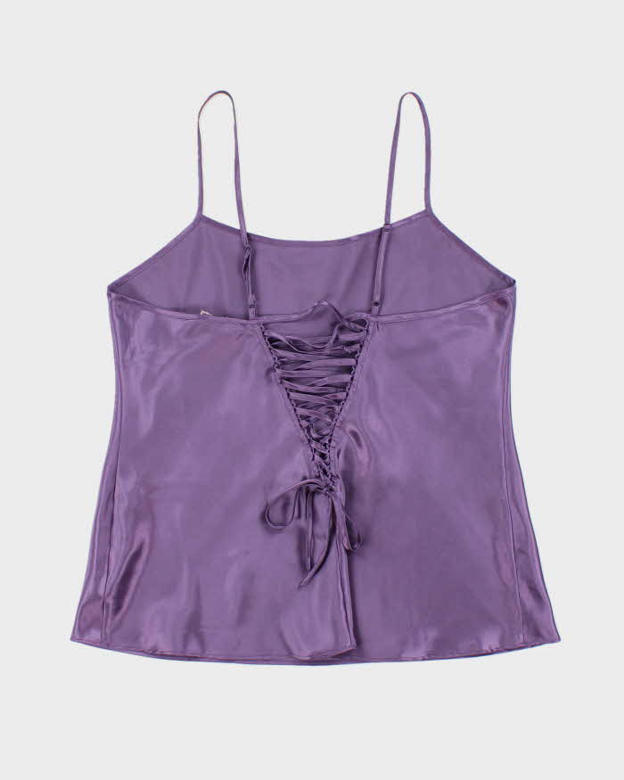 Vintage Y2k 00s La Vie En Rose Lace-Up Back Satin Cami - M