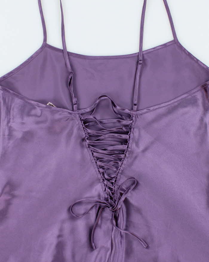 Vintage Y2k 00s La Vie En Rose Lace-Up Back Satin Cami - M