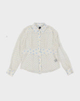 Hilfiger White and Light Blue Polka Dot 100% Silk Blouse - L
