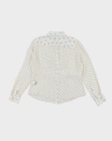 Hilfiger White and Light Blue Polka Dot 100% Silk Blouse - L