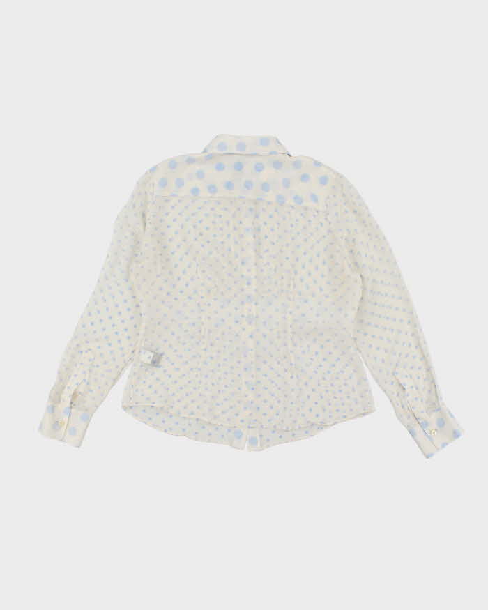 Hilfiger White and Light Blue Polka Dot 100% Silk Blouse - L