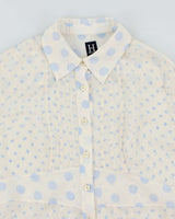 Hilfiger White and Light Blue Polka Dot 100% Silk Blouse - L
