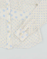 Hilfiger White and Light Blue Polka Dot 100% Silk Blouse - L