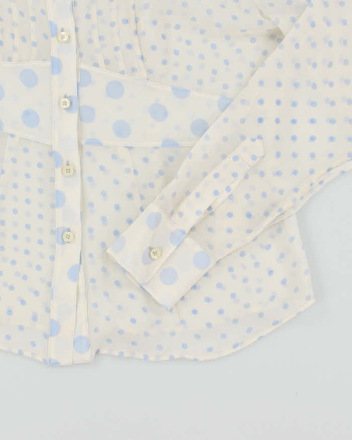 Hilfiger White and Light Blue Polka Dot 100% Silk Blouse - L