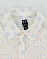 Hilfiger White and Light Blue Polka Dot 100% Silk Blouse - L
