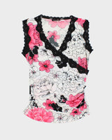 Le Chateau Stretch Lace Pink and Black Tank Top - S