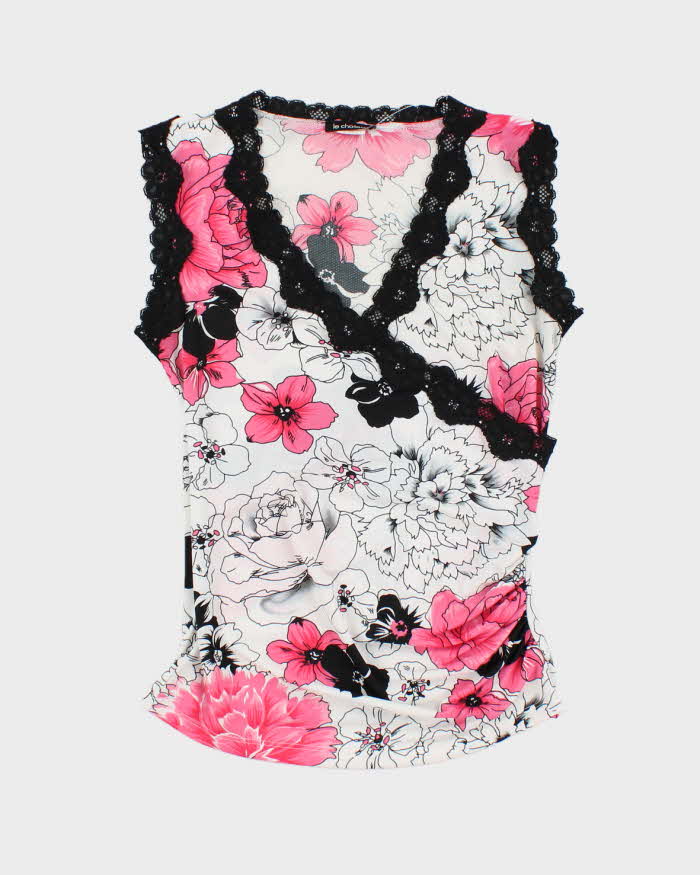 Le Chateau Stretch Lace Pink and Black Tank Top - S