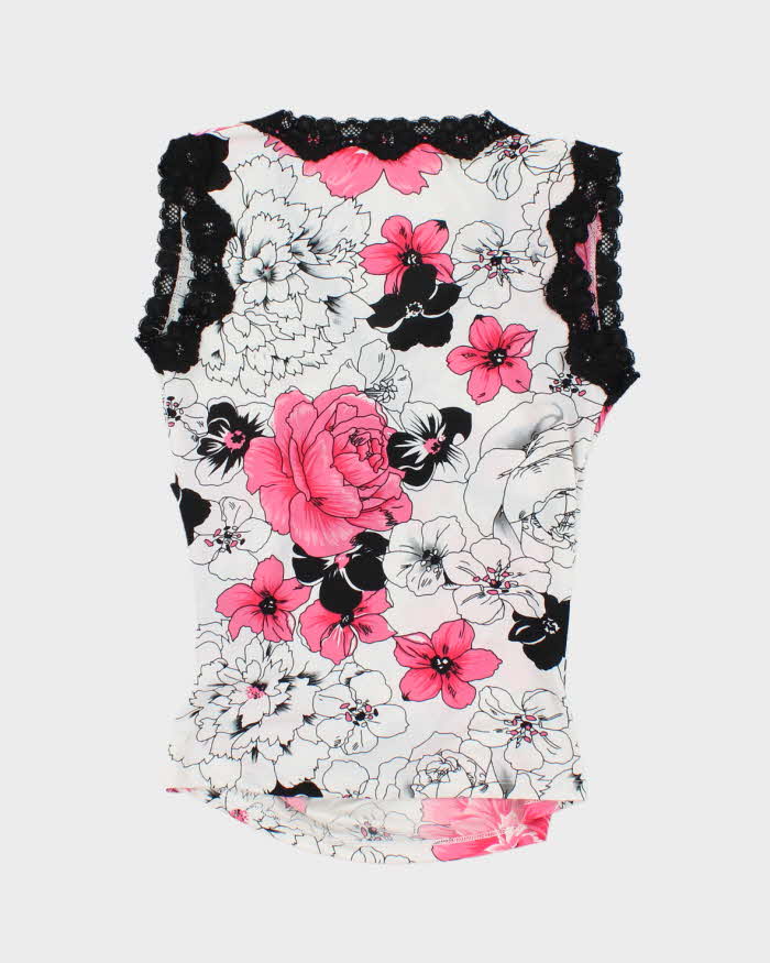 Le Chateau Stretch Lace Pink and Black Tank Top - S