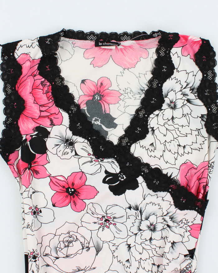 Le Chateau Stretch Lace Pink and Black Tank Top - S