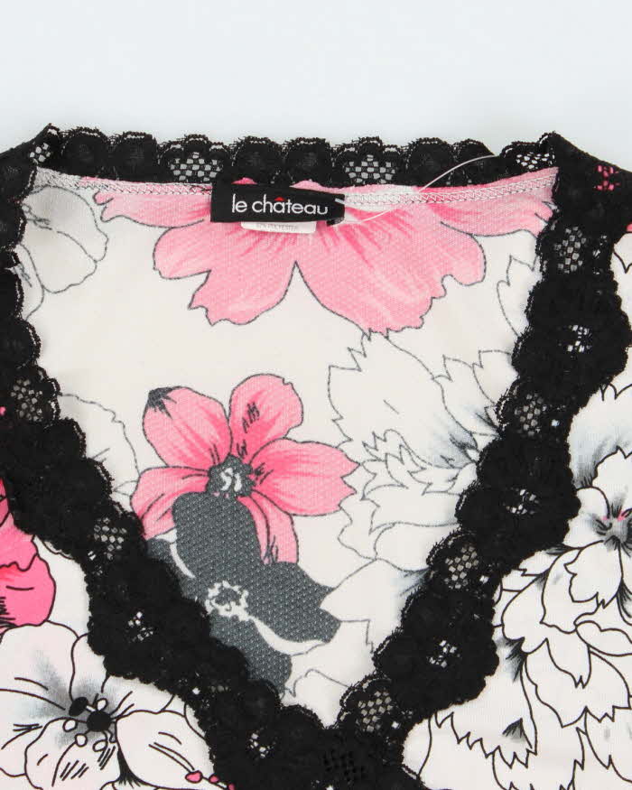 Le Chateau Stretch Lace Pink and Black Tank Top - S