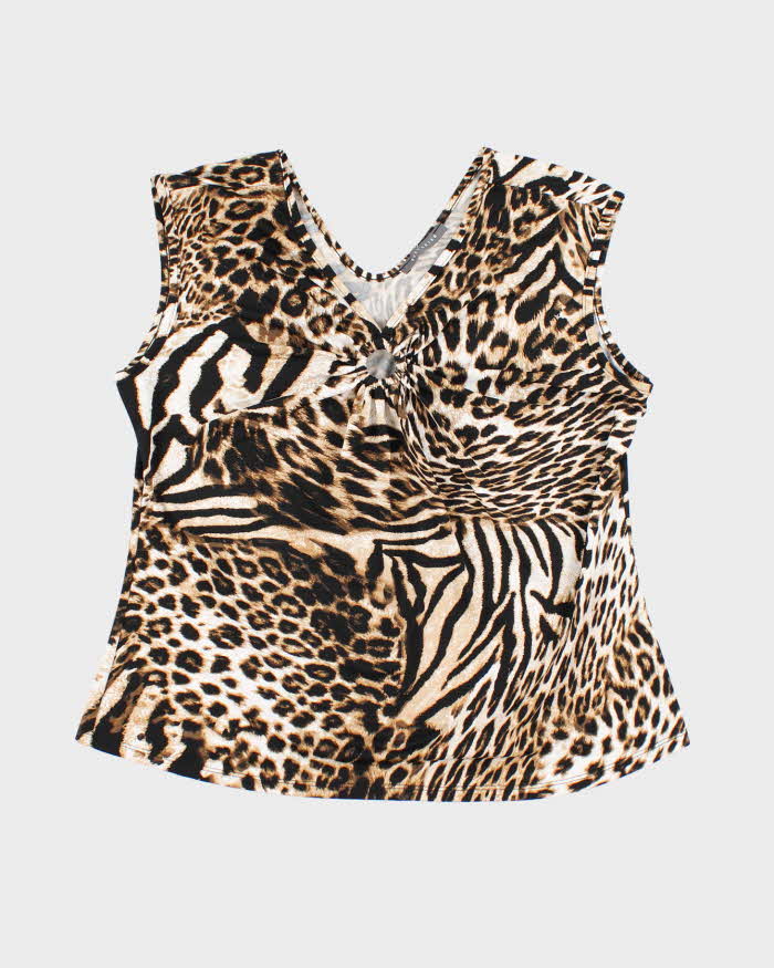 Vintage Y2k 00s Suzy O Ring Leopard Print Top - L