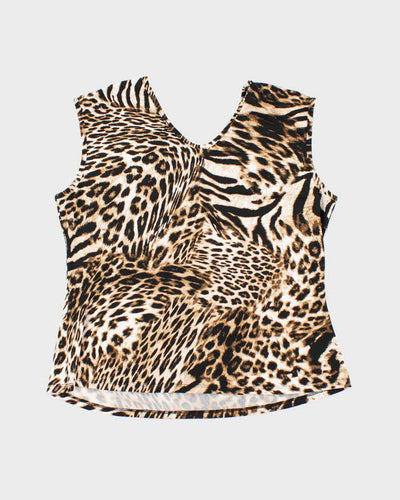Vintage Y2k 00s Suzy O Ring Leopard Print Top - L