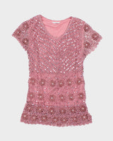 Vintage Y2k 00s Fengdo Crochet Sequin Top - M
