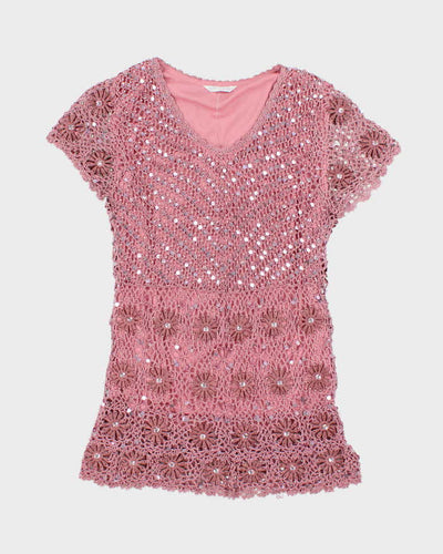 Vintage Y2k 00s Fengdo Crochet Sequin Top - M