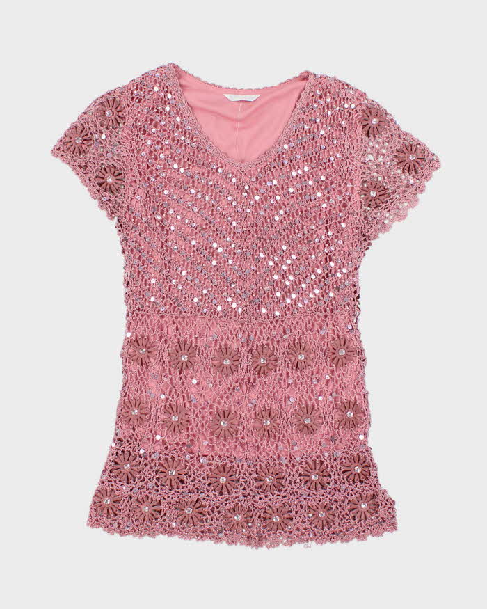 Vintage Y2k 00s Fengdo Crochet Sequin Top - M