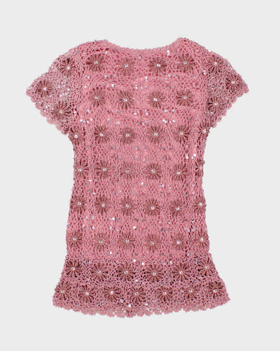 Vintage Y2k 00s Fengdo Crochet Sequin Top - M