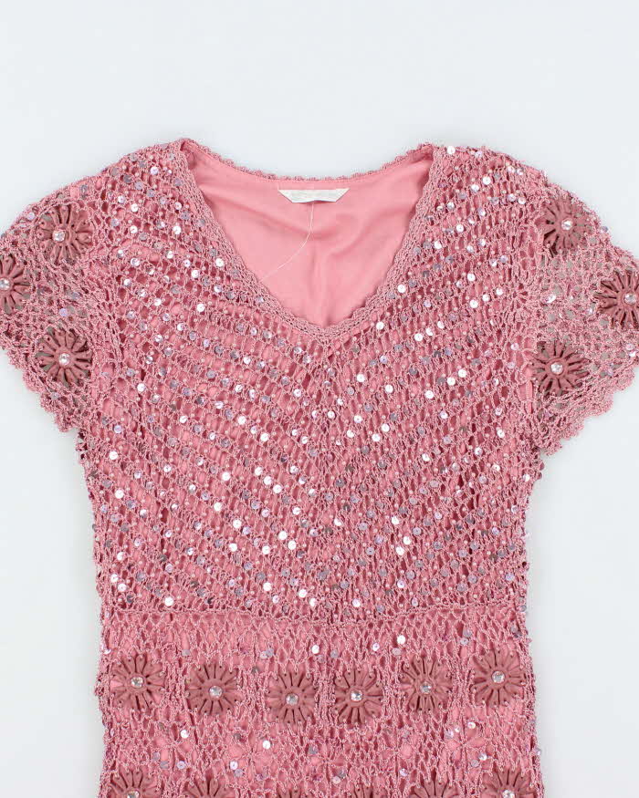 Vintage Y2k 00s Fengdo Crochet Sequin Top - M