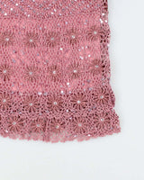 Vintage Y2k 00s Fengdo Crochet Sequin Top - M