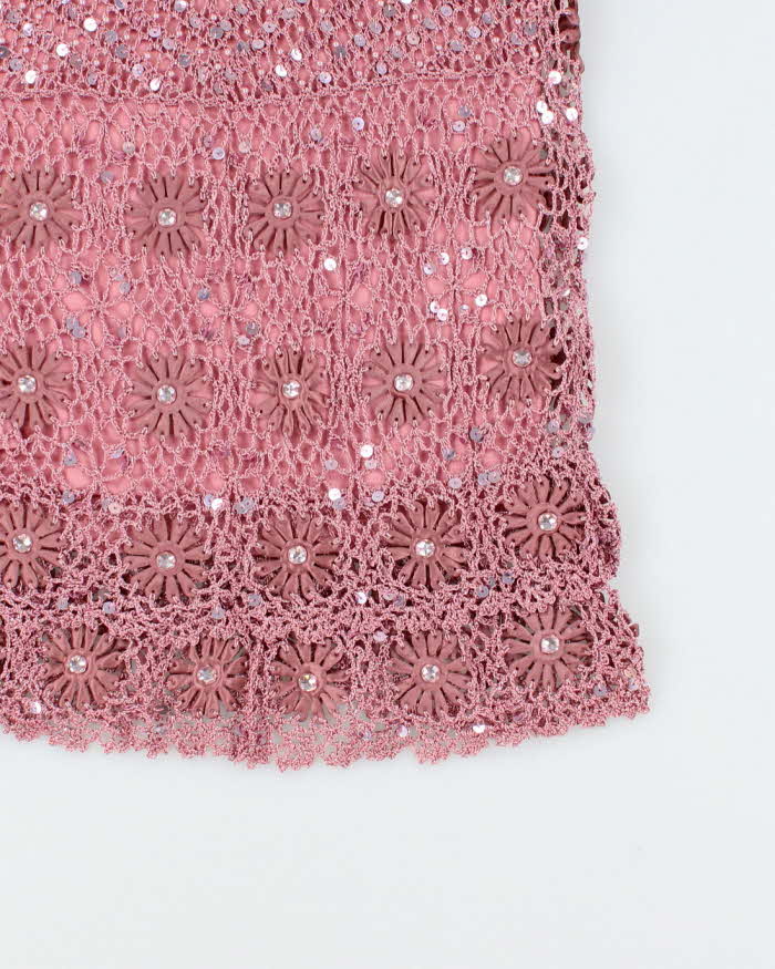 Vintage Y2k 00s Fengdo Crochet Sequin Top - M