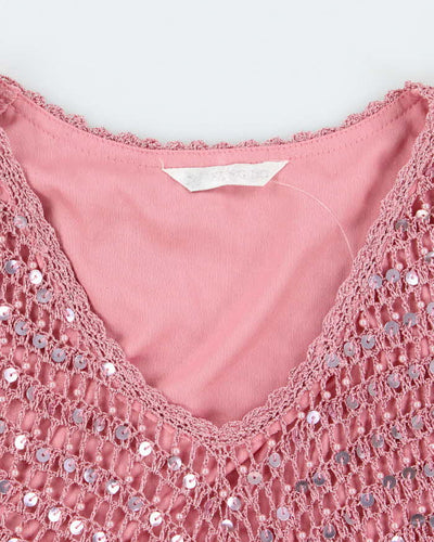 Vintage Y2k 00s Fengdo Crochet Sequin Top - M