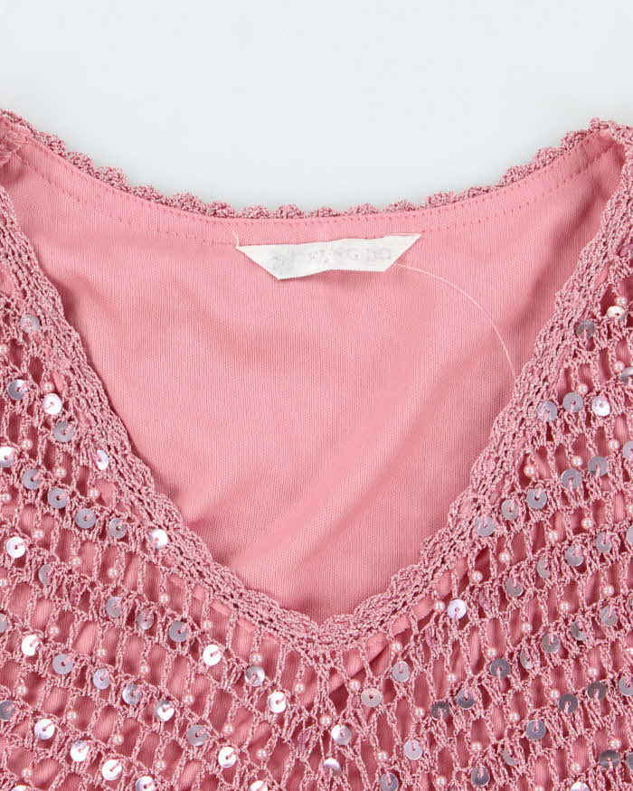 Vintage Y2k 00s Fengdo Crochet Sequin Top - M