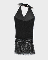 Vintage Y2k 00s Crochet Beaded Tassel Halter Neck Top - S
