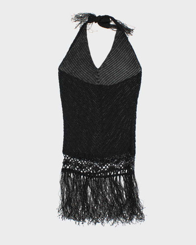 Vintage Y2k 00s Crochet Beaded Tassel Halter Neck Top - S