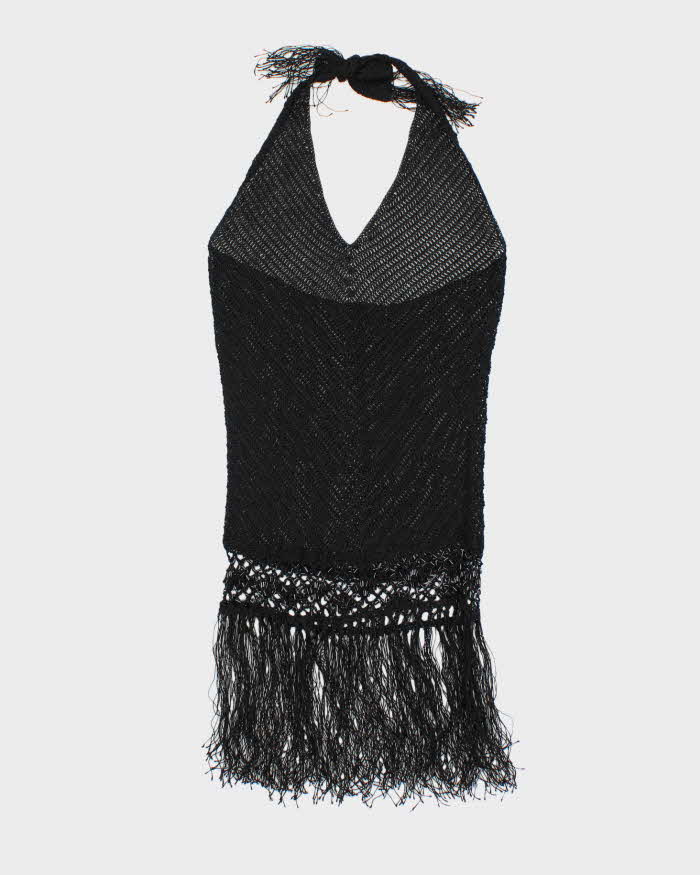 Vintage Y2k 00s Crochet Beaded Tassel Halter Neck Top - S