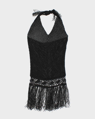 Vintage Y2k 00s Crochet Beaded Tassel Halter Neck Top - S