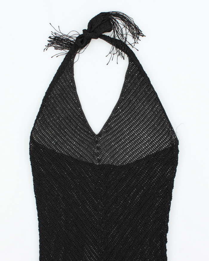 Vintage Y2k 00s Crochet Beaded Tassel Halter Neck Top - S