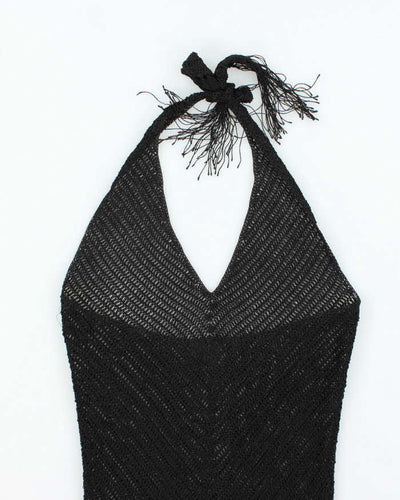 Vintage Y2k 00s Crochet Beaded Tassel Halter Neck Top - S