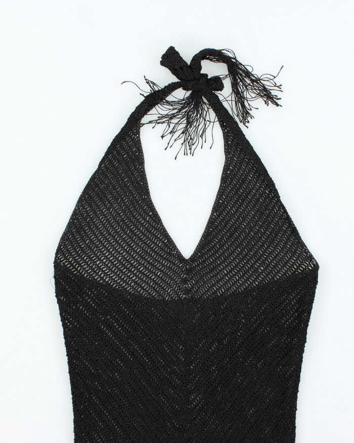 Vintage Y2k 00s Crochet Beaded Tassel Halter Neck Top - S