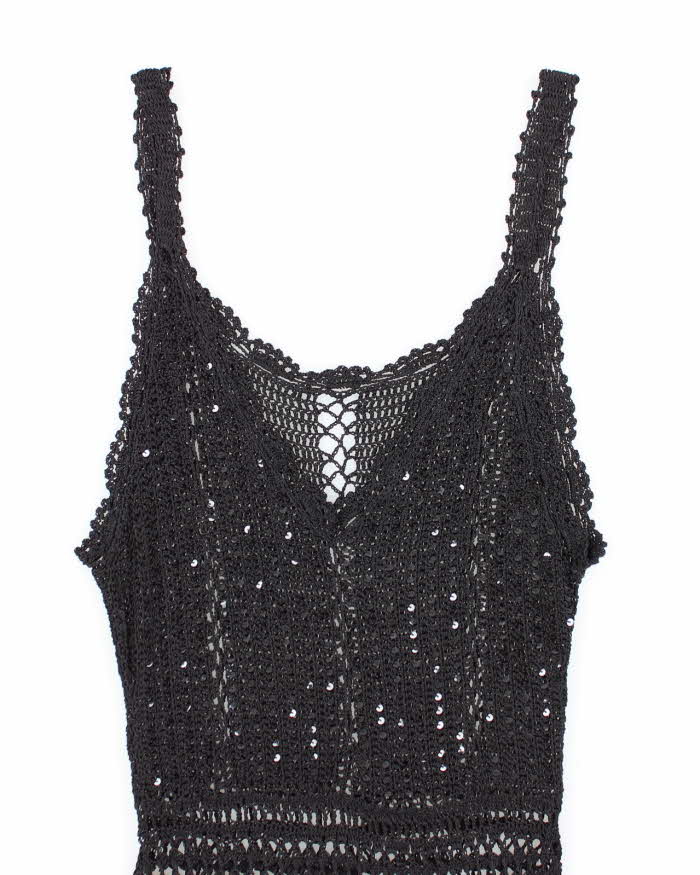 Vintage Y2k 00s Crochet Sequin Cami - S