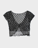 Vintage Y2k 00s Crochet Sparkly Beaded Top - S