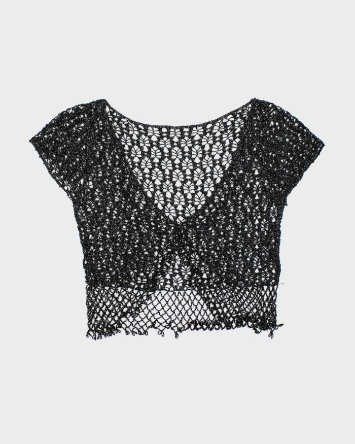 Vintage Y2k 00s Crochet Sparkly Beaded Top - S