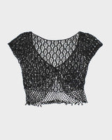 Vintage Y2k 00s Crochet Sparkly Beaded Top - S