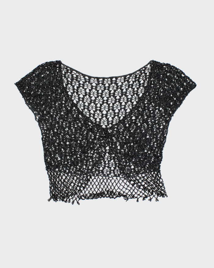 Vintage Y2k 00s Crochet Sparkly Beaded Top - S
