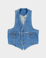 Vintage 70s Fitted Denim Waistcoat - S