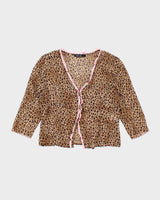 Y2k 00s Silk Animal Print Blouse - M